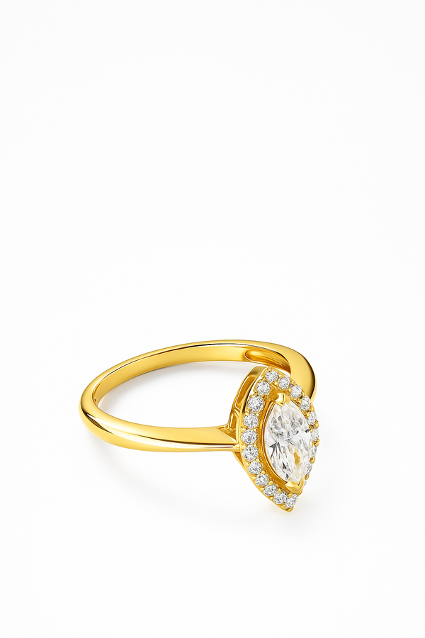 “Elegant Golden Mirage Ring with luxurious detailing from Sanzorah”